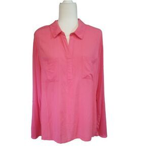 Faded Glory Women's Long Sleeve Barbie Pink Blouse Size XL